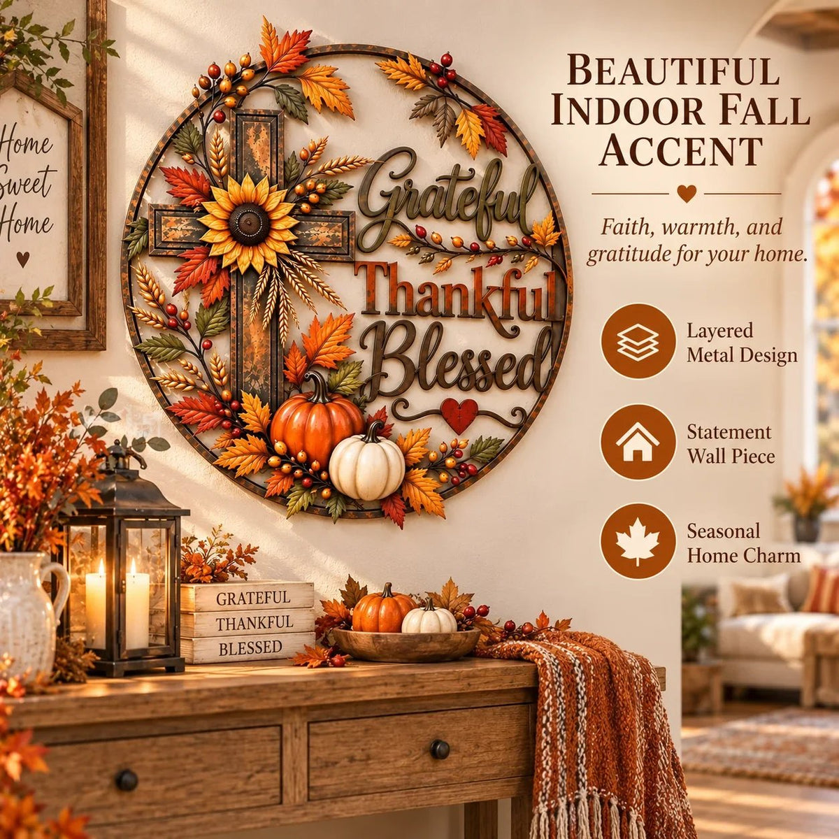 🎃Halloween Deal 50% OFF! 🍂 Grateful • Thankful • Blessed™ Fall Faith Wall Decor ✝️🌻
