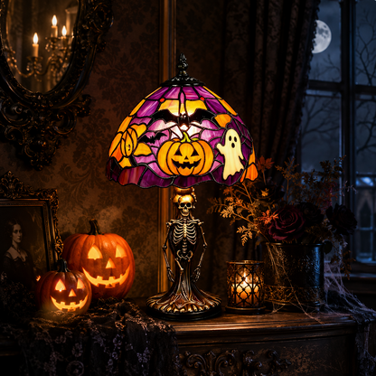 👻Halloween Skeleton Stained-Glass-Style Table Lamp