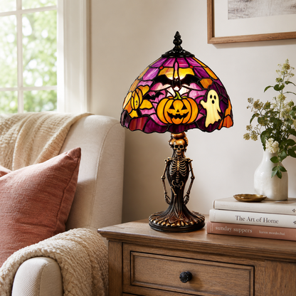 👻Halloween Skeleton Stained-Glass-Style Table Lamp