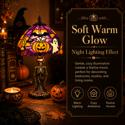 👻Halloween Skeleton Stained-Glass-Style Table Lamp