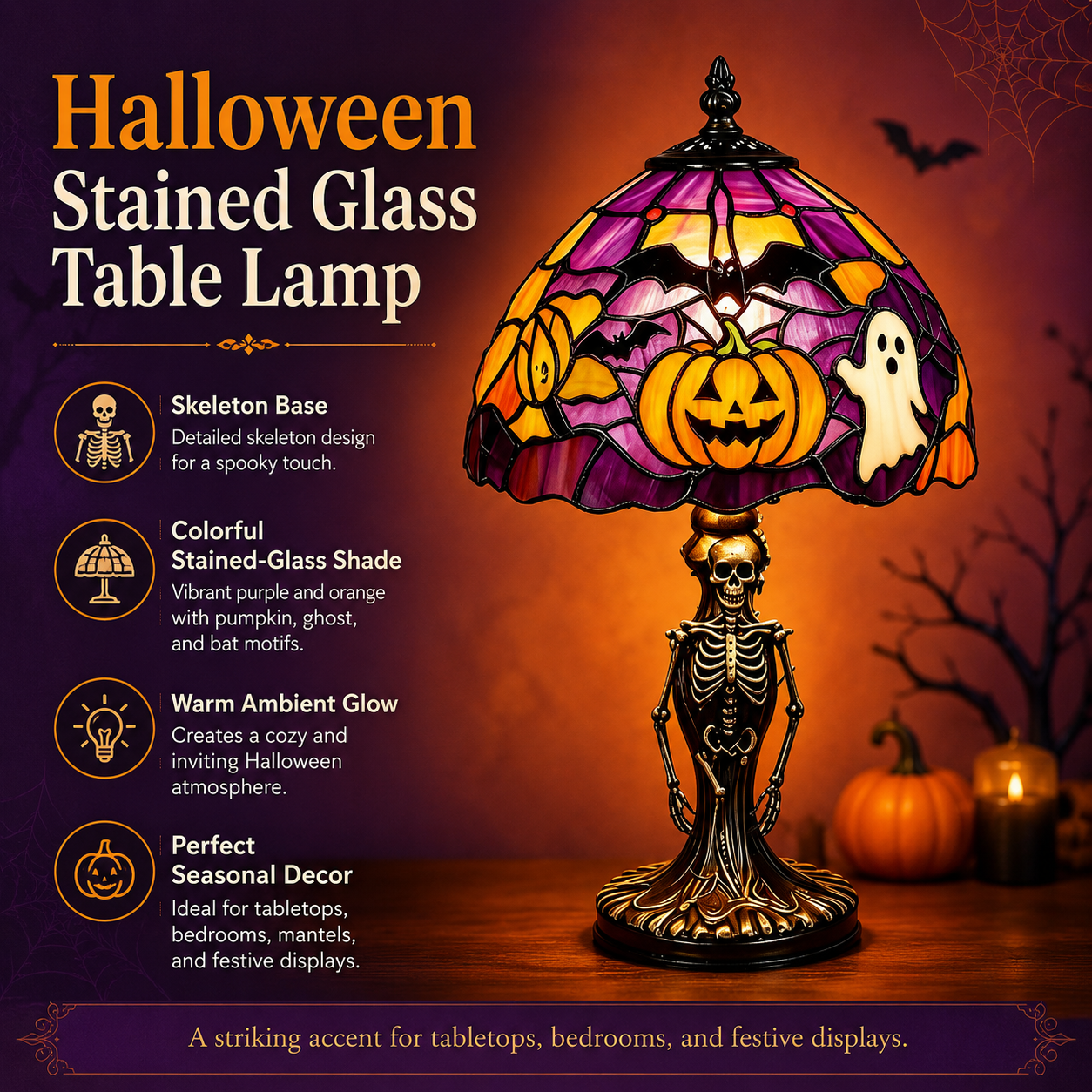 👻Halloween Skeleton Stained-Glass-Style Table Lamp