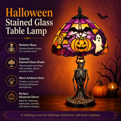 👻Halloween Skeleton Stained-Glass-Style Table Lamp