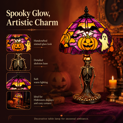 👻Halloween Skeleton Stained-Glass-Style Table Lamp