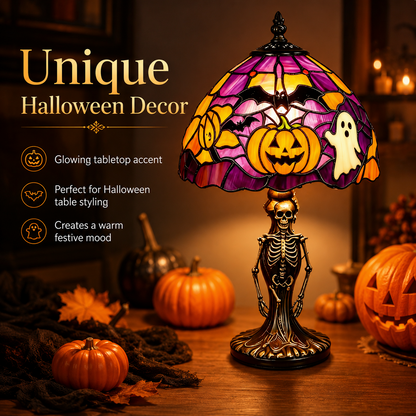 👻Halloween Skeleton Stained-Glass-Style Table Lamp