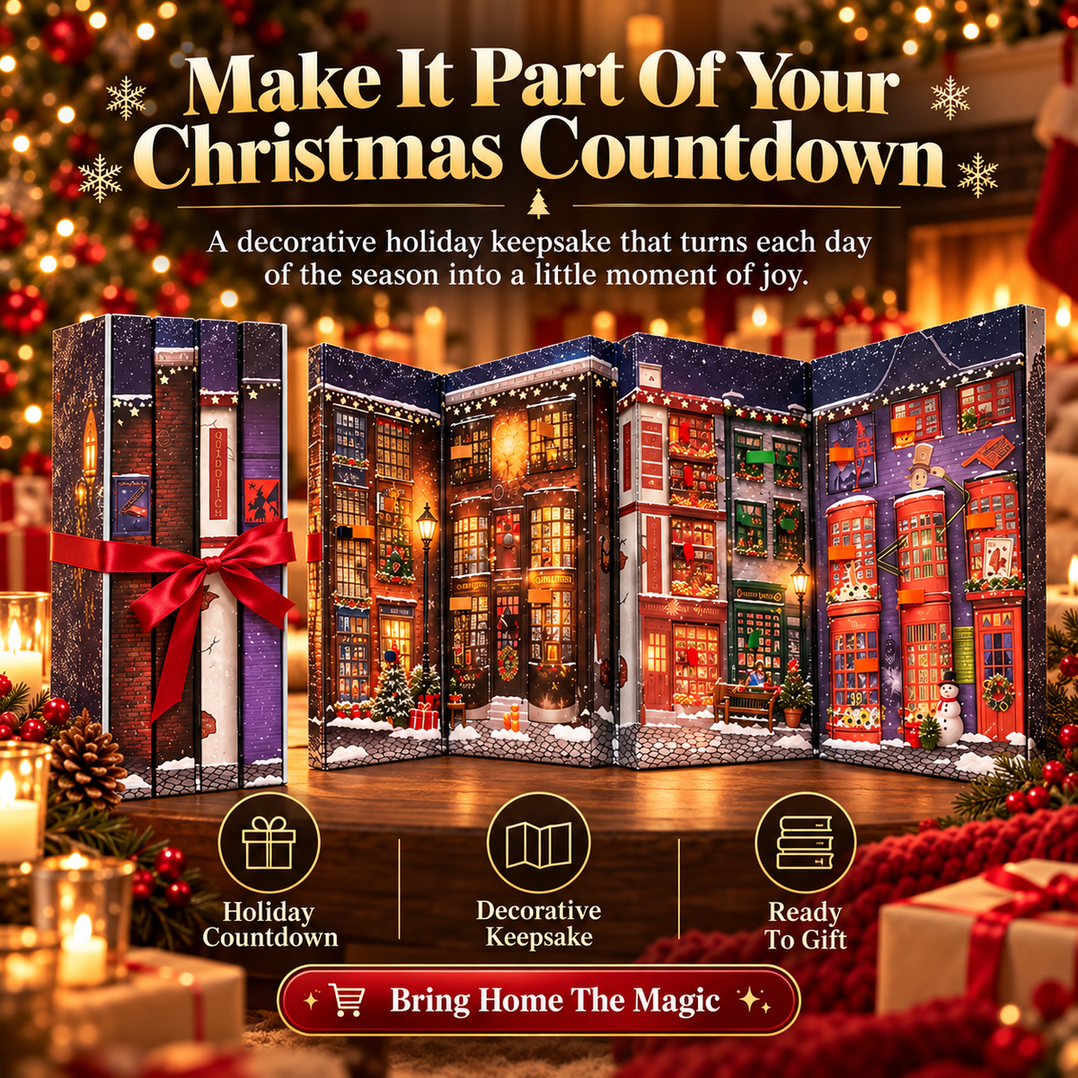 🎄 Christmas Book-Style Advent Calendar – Fold-Out Winter Village, Daily Holiday Surprises & Festive Shelf Décor 🎁✨