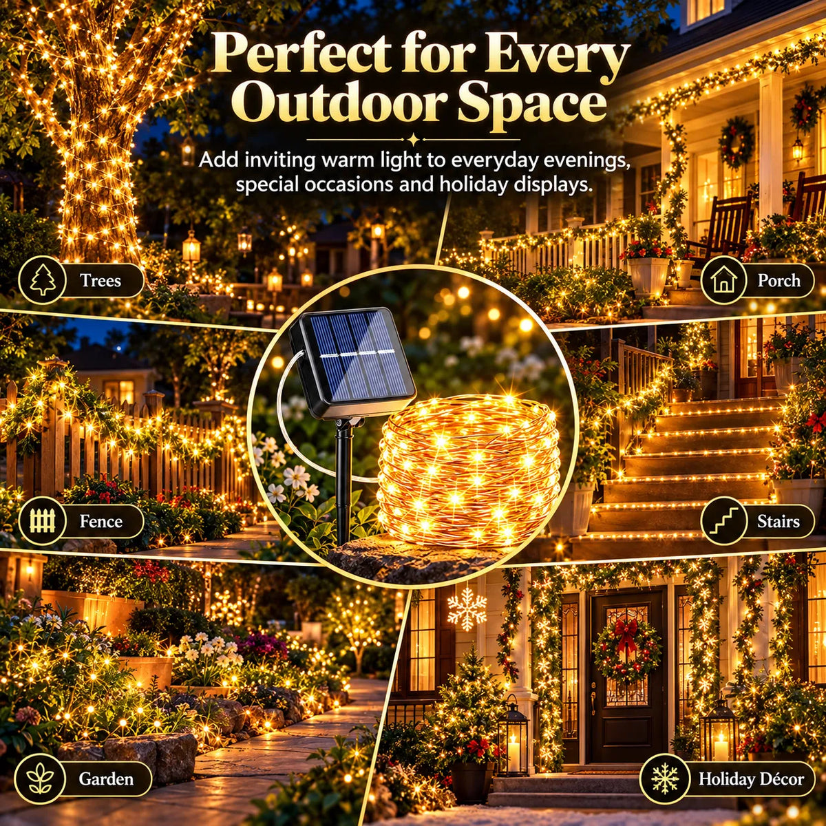 🎁Solar Outdoor String Lights – 72FT 200 LED Fairy Lights with 8 Modes