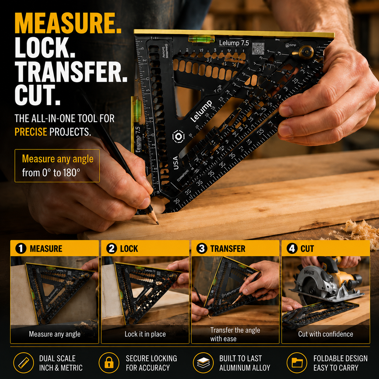 📐  Multi-Angle Measuring Tool – Foldable Ruler for Accurate Measurements, Carpentry & DIY Projects