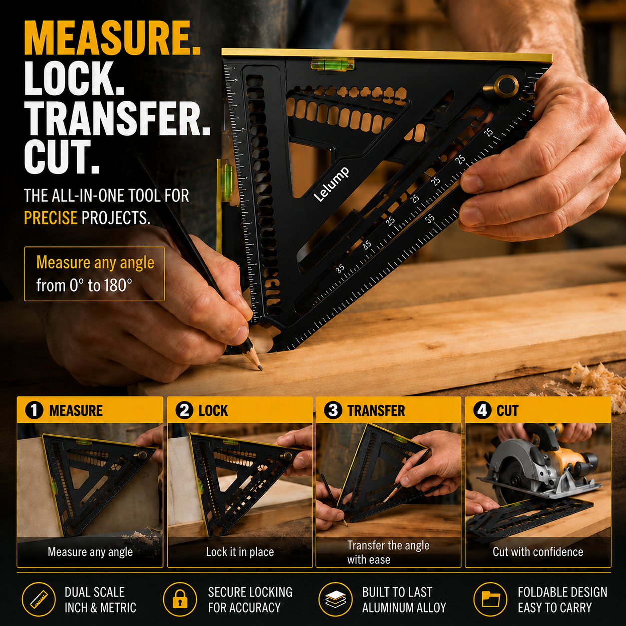 📐  Multi-Angle Measuring Tool – Foldable Ruler for Accurate Measurements, Carpentry & DIY Projects