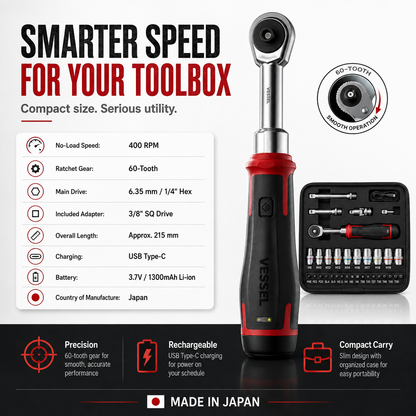 Cordless Electric Slim Ratchet Set | 400 RPM 31-Bit Tool Kit