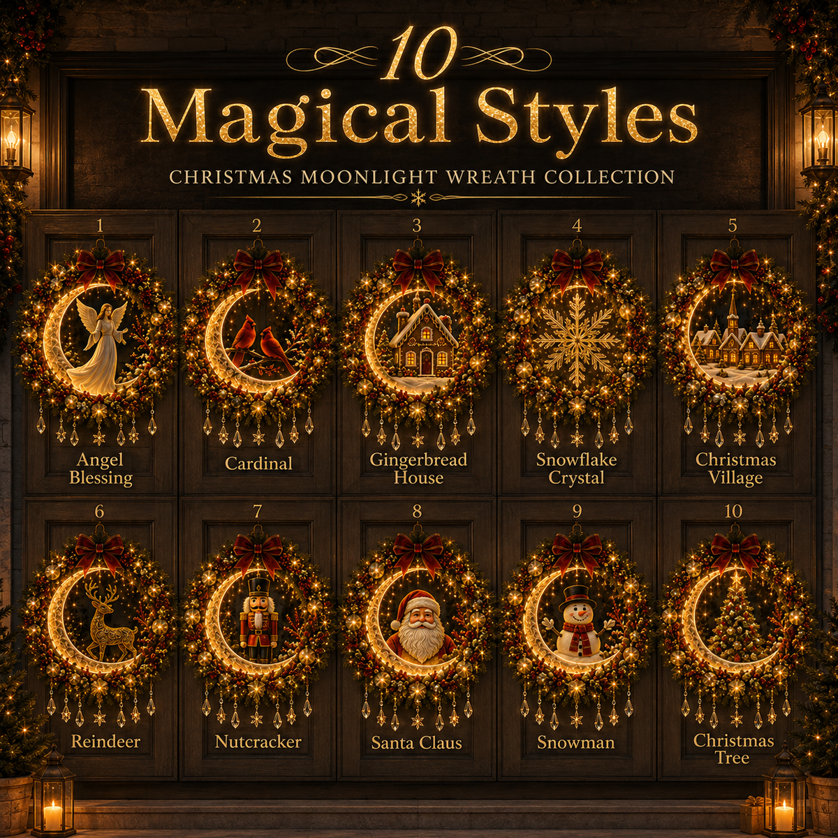 🎄✨ Christmas Moonlight Wreath Collection – Lighted Holiday Door Decor