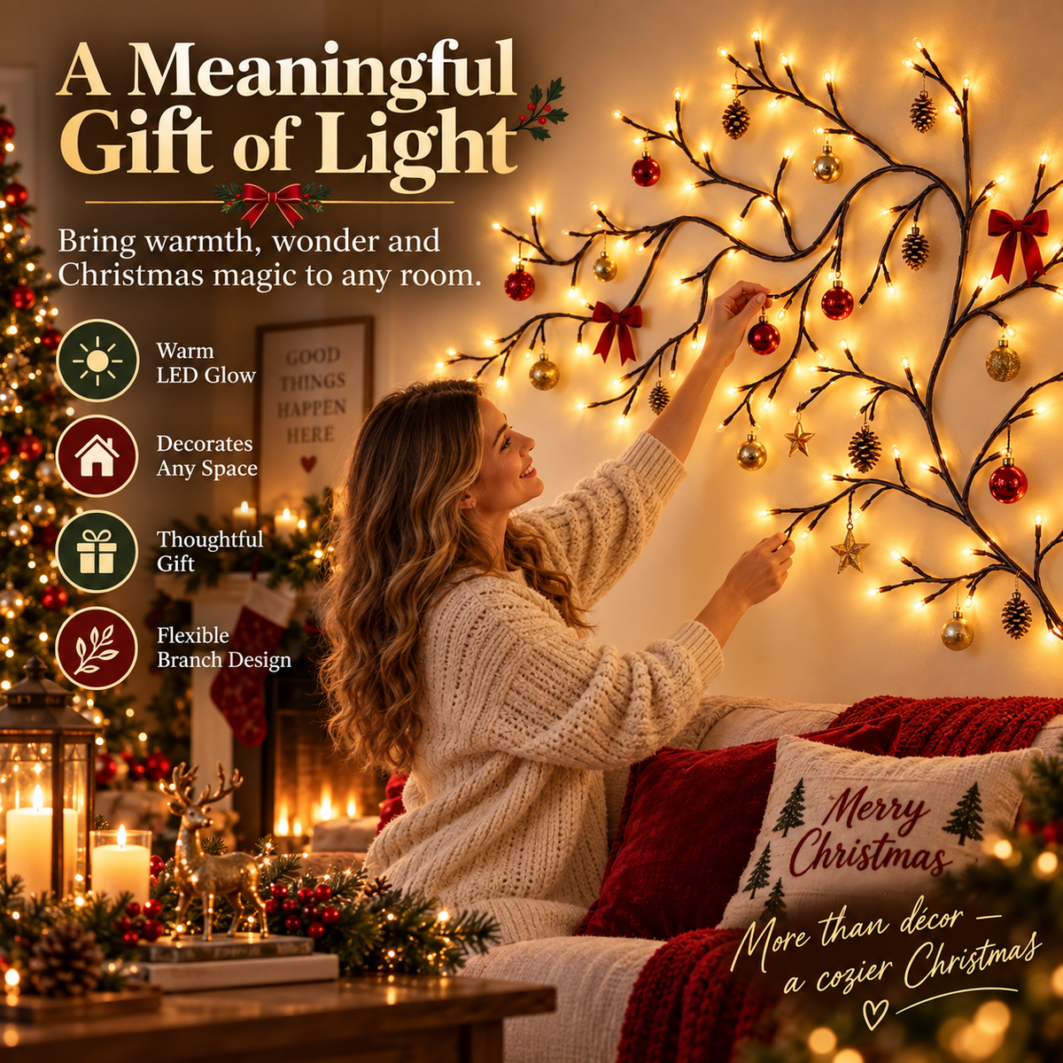 ✨ Flexible LED Branch Lights | Remote-Controlled Holiday Wall Decor(📦Buy 2 Free Shipping)🎁