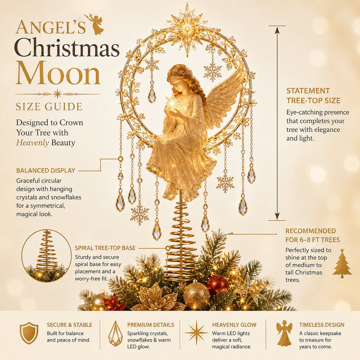✨ Angel’s Christmas Moon Lighted Angel Tree Topper