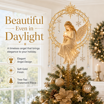 ✨ Angel’s Christmas Moon Lighted Angel Tree Topper
