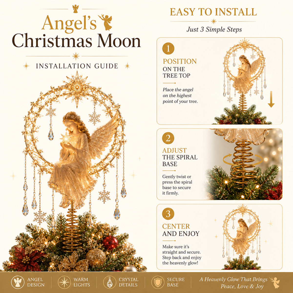✨ Angel’s Christmas Moon Lighted Angel Tree Topper
