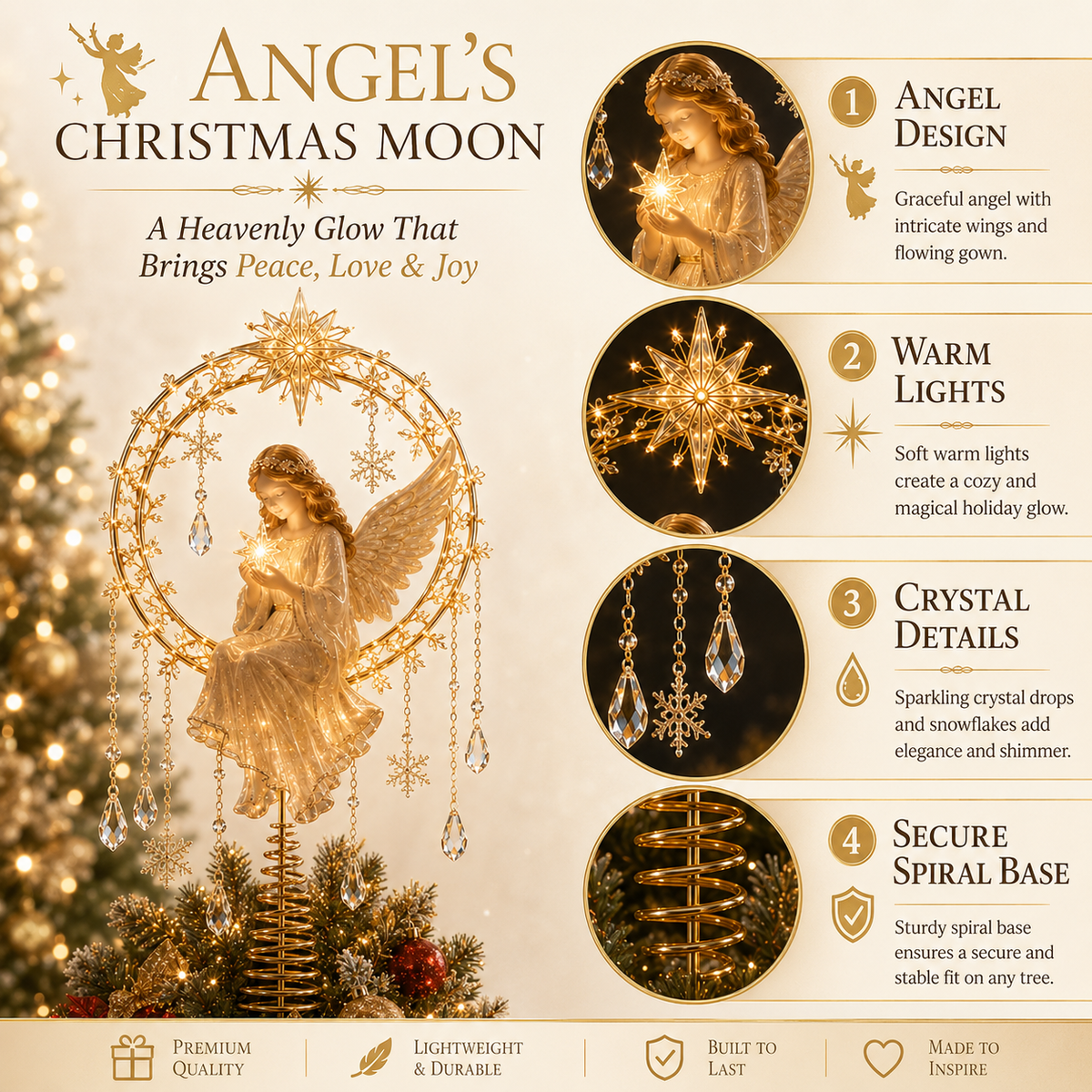 ✨ Angel’s Christmas Moon Lighted Angel Tree Topper