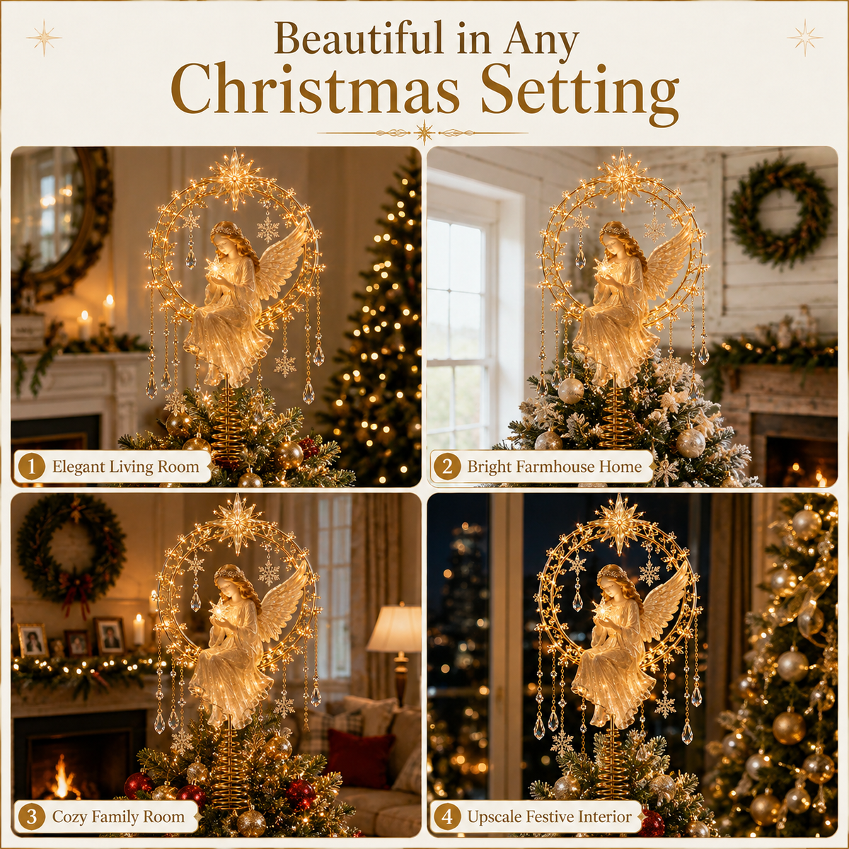 ✨ Angel’s Christmas Moon Lighted Angel Tree Topper