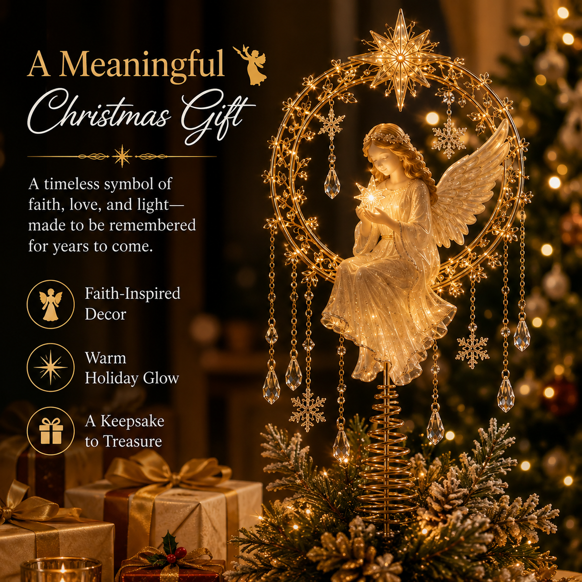 ✨ Angel’s Christmas Moon Lighted Angel Tree Topper