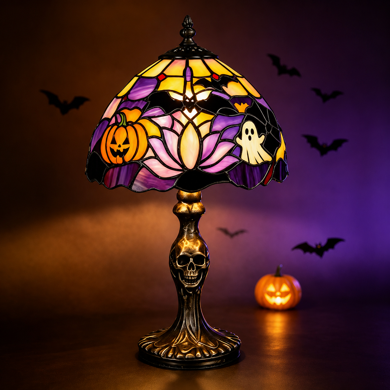 👻Halloween Skeleton Stained-Glass-Style Table Lamp