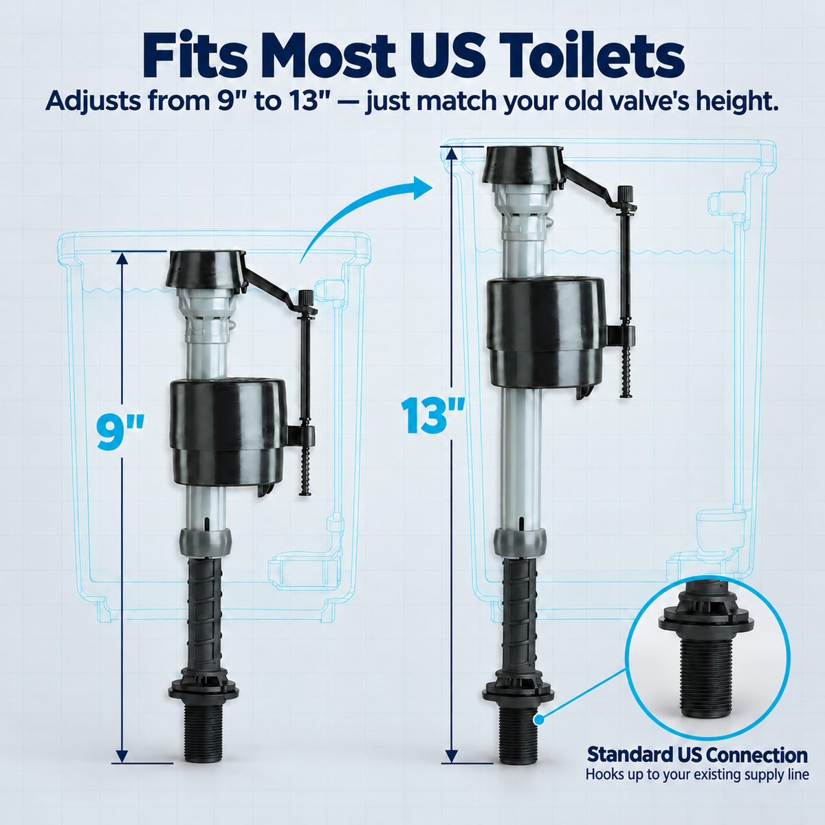 Fluidmaster 400H Universal Toilet Fill Valve – Fixes Running, Noisy & Slow-Filling Toilets, No Plumber Needed