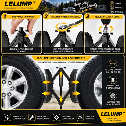 LELUMP™ RV Tire Stabilizer – X-Shaped Dual Tire Chock for Travel Trailers, Motorhomes & Campers