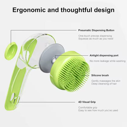 One Press For Rich Foam 🧴Pet Bath Brush with Shampoo Dispenser