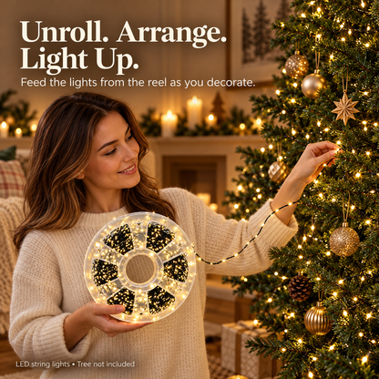 66ft 600 LED Christmas String Lights 🎄 Triple-Density Glow, Waterproof, Storage Reel