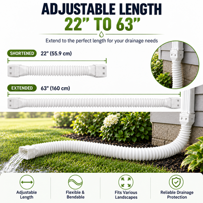 🏡 Flexible Rain Gutter Downspout Extension Kit  – Adjustable 22"-63" Drain Pipe with Leaf Filter for Foundation Protection