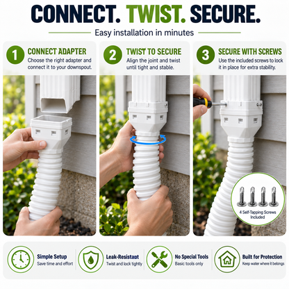 🏡 Flexible Rain Gutter Downspout Extension Kit  – Adjustable 22"-63" Drain Pipe with Leaf Filter for Foundation Protection