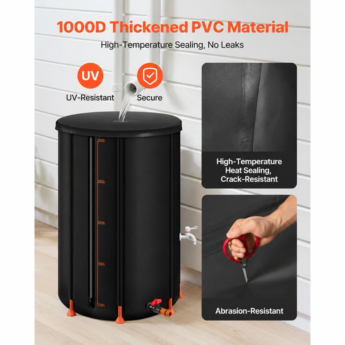 🔥Collapsible Rain Barrel,  , 100 Gallon Portable Rain Water Collection Barrel, 1000D PVC Rainwater Collection System, Garden Water Catcher Tank Storage Container with Spigot & Overflow Kit, Black#SohoChic