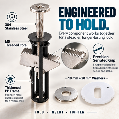 🎃Halloween Deal 50% OFF! 🔒 Universal Locking Toilet Seat Fixing Bolt – 304 Stainless Steel Quick-Lock Kit with 2 Washers