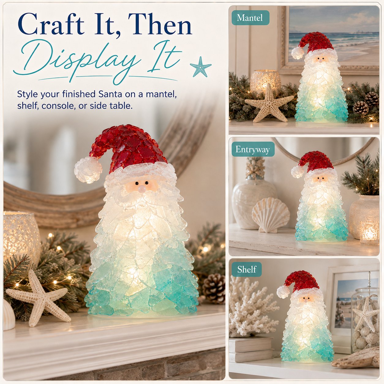 ⏳ Last Day 49% OFF – 🎅 Beginner-Friendly DIY Lighted Sea Glass Santa Christmas Decor Kit 💕