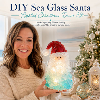 ⏳ Last Day 49% OFF – 🎅 Beginner-Friendly DIY Lighted Sea Glass Santa Christmas Decor Kit 💕