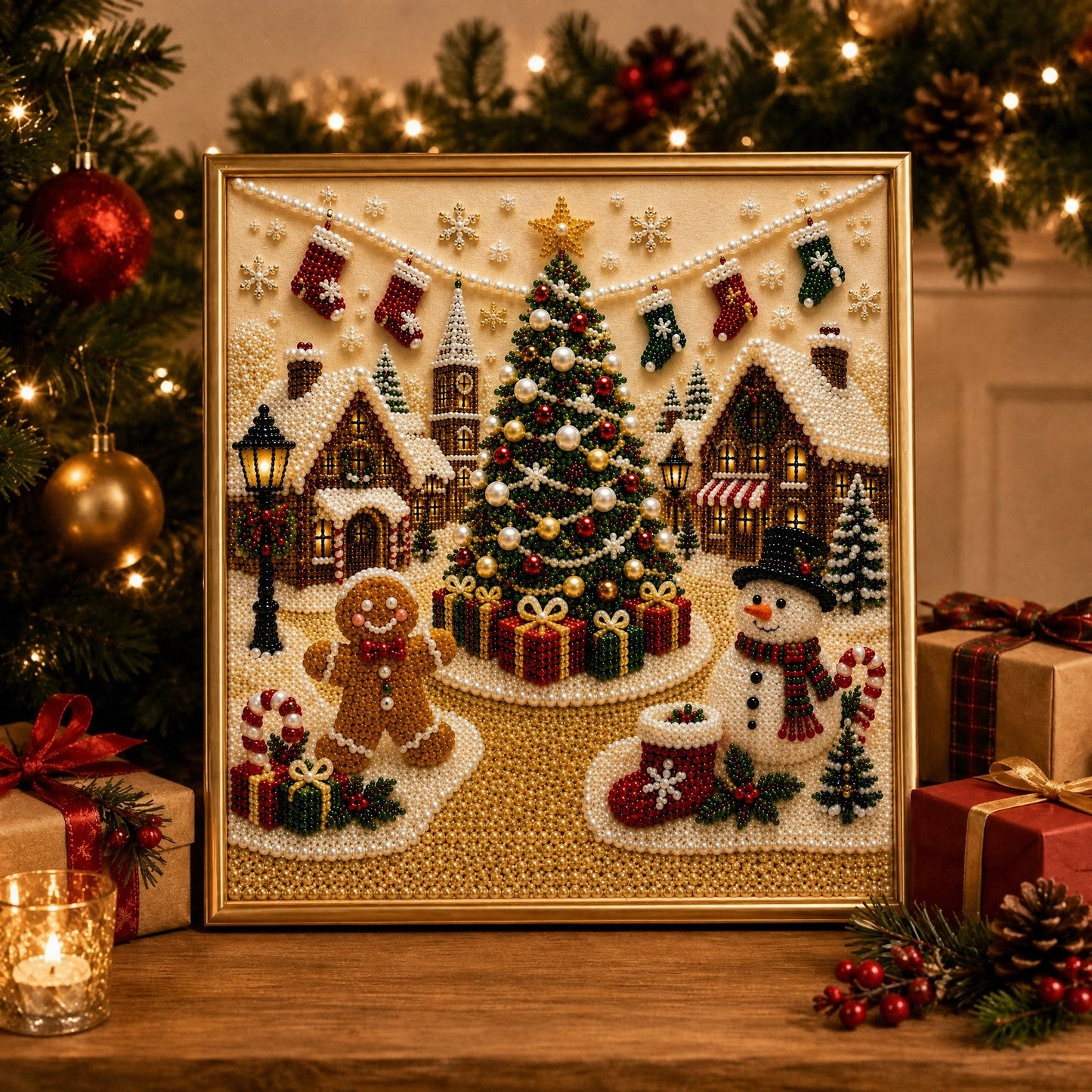 🎄Relaxing & Beginner-Friendly🎅 Premium 3D Pearl Christmas Wall Art Kit ⛄️❄️