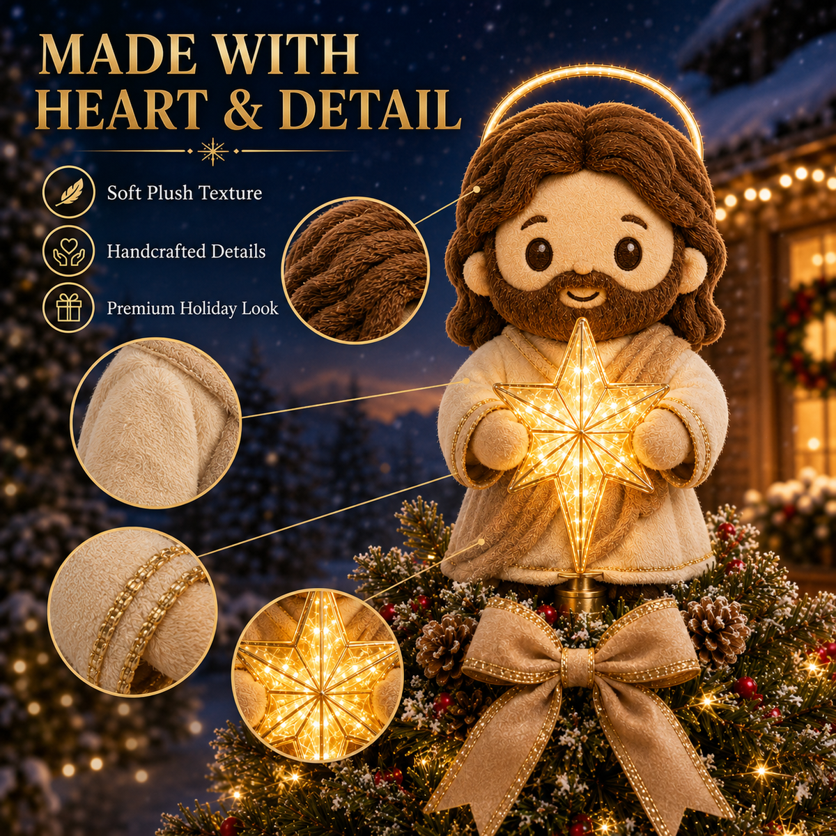 🌟🎄Cute Jesus Blessing Tree Topper – A Light of Faith for Your Christmas Tree