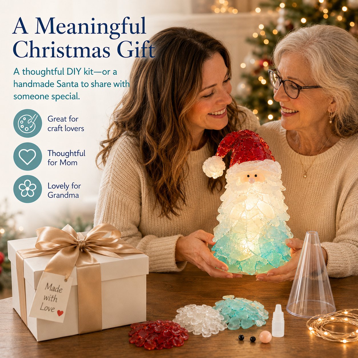 ⏳ Last Day 49% OFF – 🎅 Beginner-Friendly DIY Lighted Sea Glass Santa Christmas Decor Kit 💕