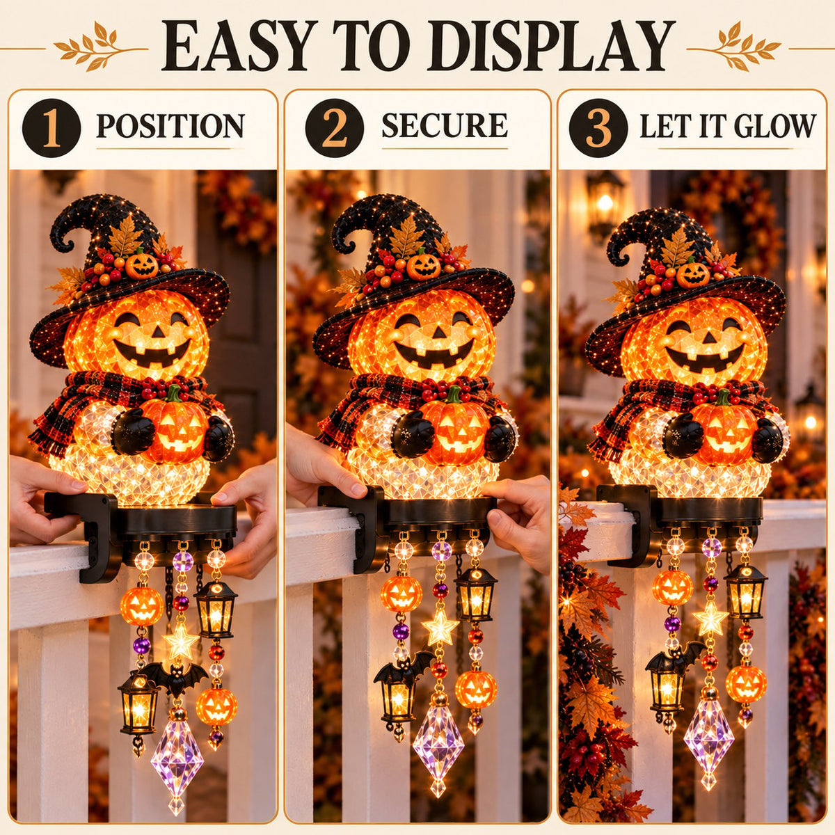 🎃 Halloween Porch Magic Cascade Railing Lights – Pumpkin, Witch, Ghost & Black Cat🎃🎃