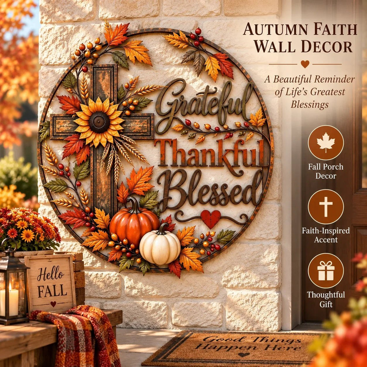 🎃Halloween Deal 50% OFF! 🍂 Grateful • Thankful • Blessed™ Fall Faith Wall Decor ✝️🌻