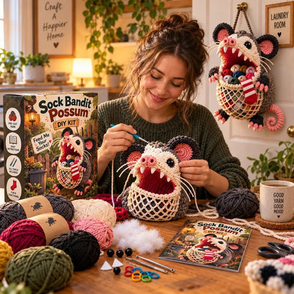 🧦😂 Sock Gobblers™ – DIY Crochet Animal Sock Holder Kit | Funny Hanging Laundry Organizer & Creative Handmade Gift 🦈🐊