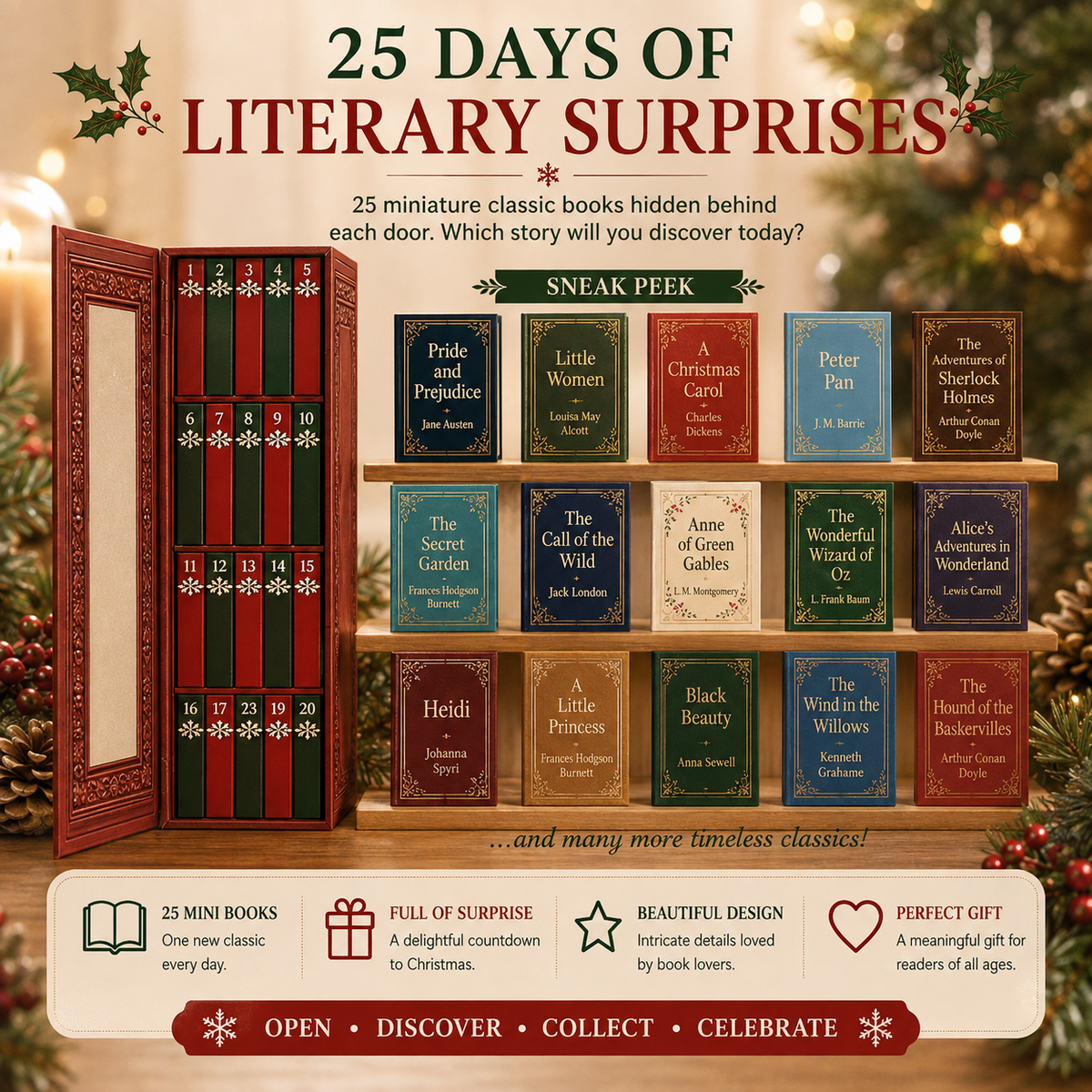 📚 25-Day Book Advent Calendar – 25 Openable Mini Book Ornaments