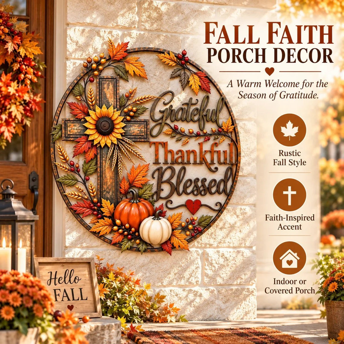🎃Halloween Deal 50% OFF! 🍂 Grateful • Thankful • Blessed™ Fall Faith Wall Decor ✝️🌻