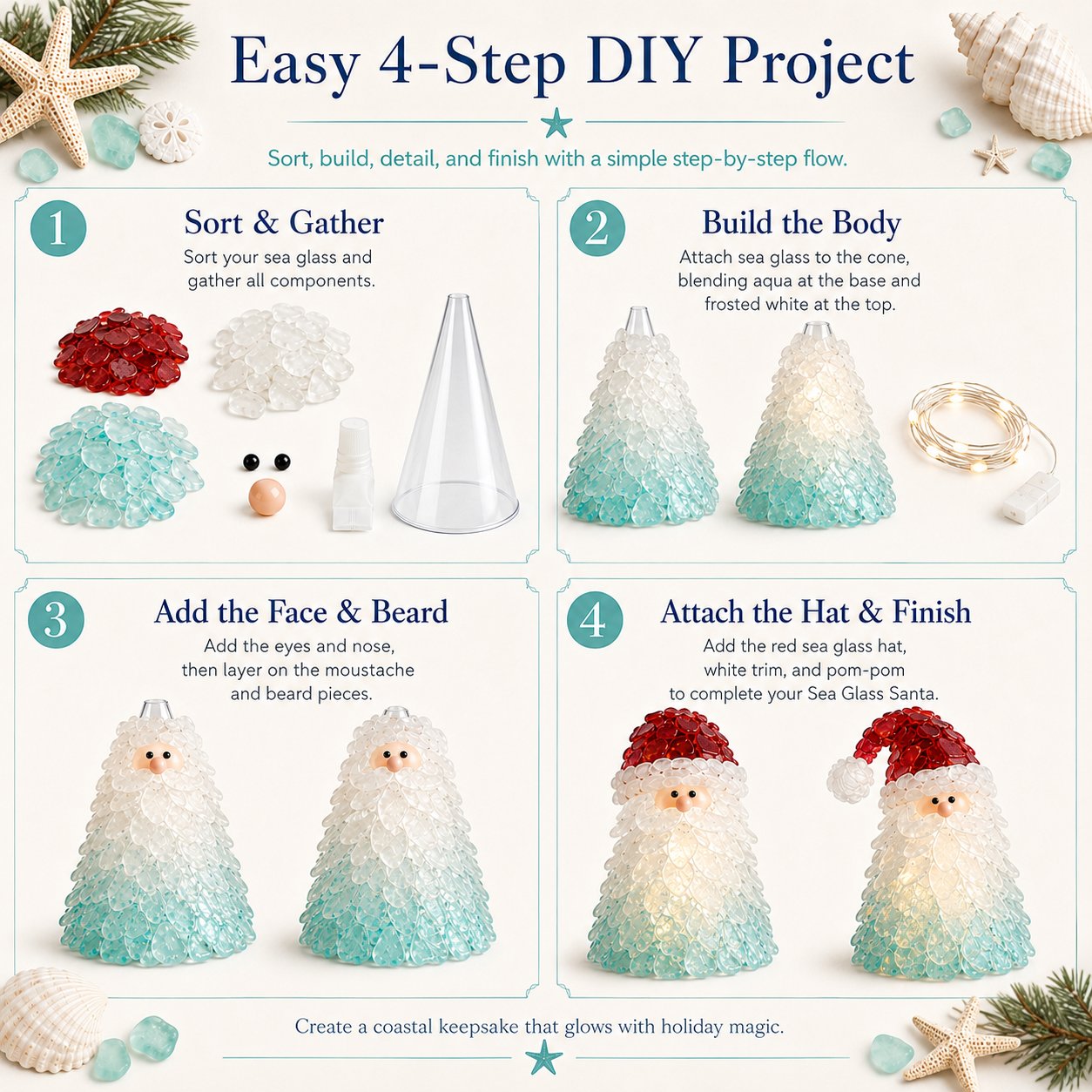 ⏳ Last Day 49% OFF – 🎅 Beginner-Friendly DIY Lighted Sea Glass Santa Christmas Decor Kit 💕