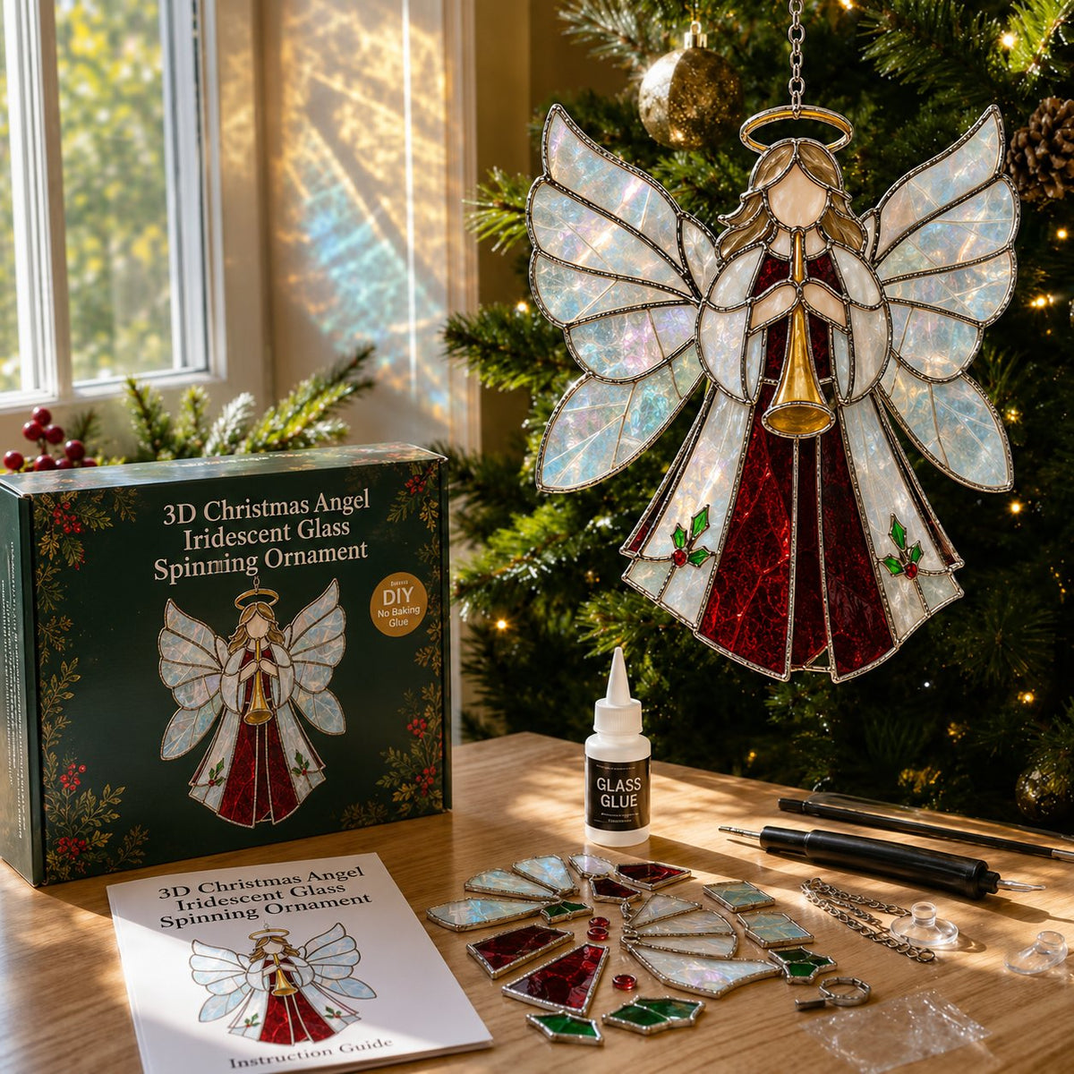 🎄Beginner-Friendly 3D Christmas Iridescent Suncatcher DIY Kit | Complete Kit with Glass-Style Panels, Metal Frames, Hanging Chain, Tools & Step-by-Step Guide Included 💕