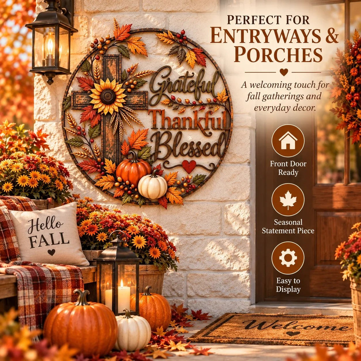 🎃Halloween Deal 50% OFF! 🍂 Grateful • Thankful • Blessed™ Fall Faith Wall Decor ✝️🌻