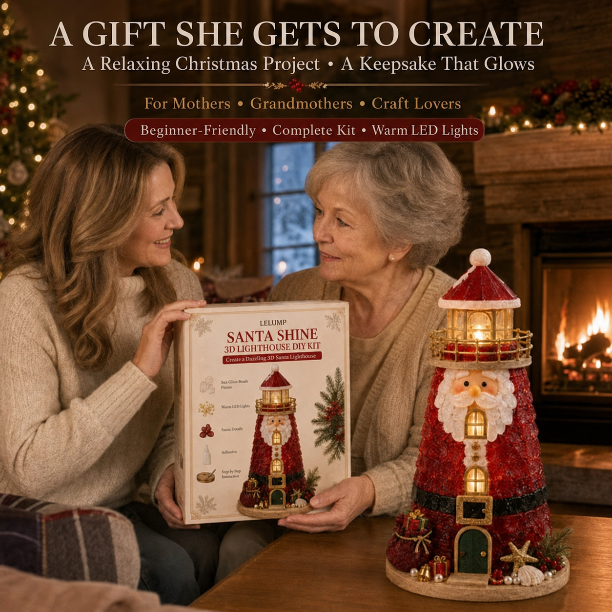 🎄Beginner-Friendly DIY Lighted Christmas Character Sea Glass-Style Lighthouse Kit Collection | Complete Kit with Sea Glass-Style Pieces, LED Lights & Step-by-Step Guide Included 💕