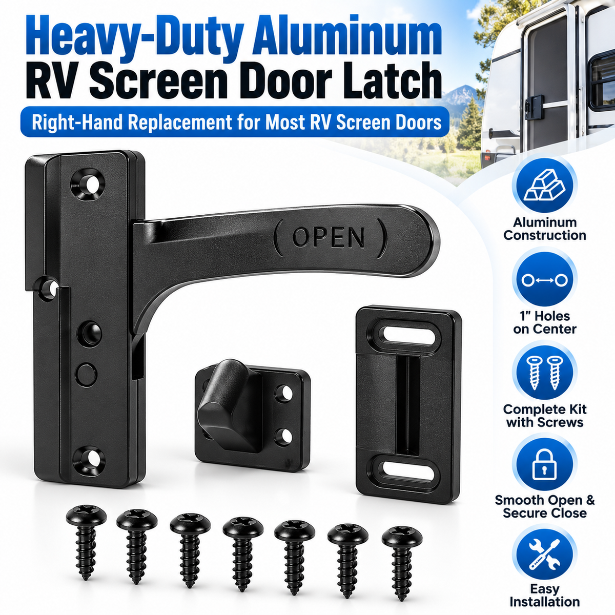 🎃Halloween Deal 50% OFF!  Aluminum RV Screen Door Latch Handle Replacement for Left Right  Hand