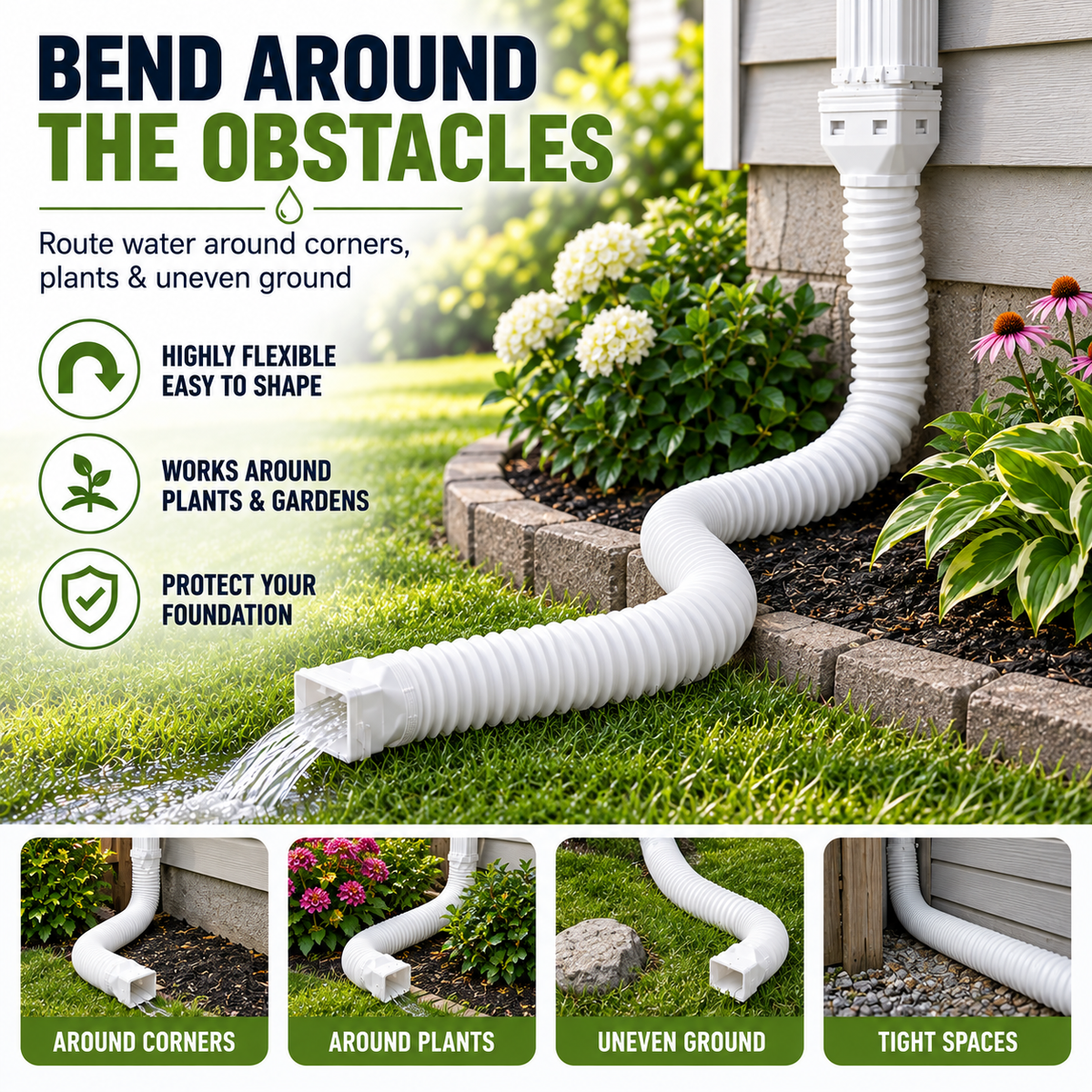🏡 Flexible Rain Gutter Downspout Extension Kit  – Adjustable 22"-63" Drain Pipe with Leaf Filter for Foundation Protection
