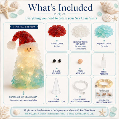 ⏳ Last Day 49% OFF – 🎅 Beginner-Friendly DIY Lighted Sea Glass Santa Christmas Decor Kit 💕