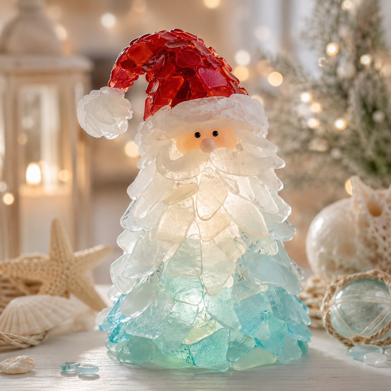 ⏳ Last Day 49% OFF – 🎅 Beginner-Friendly DIY Lighted Sea Glass Santa Christmas Decor Kit 💕