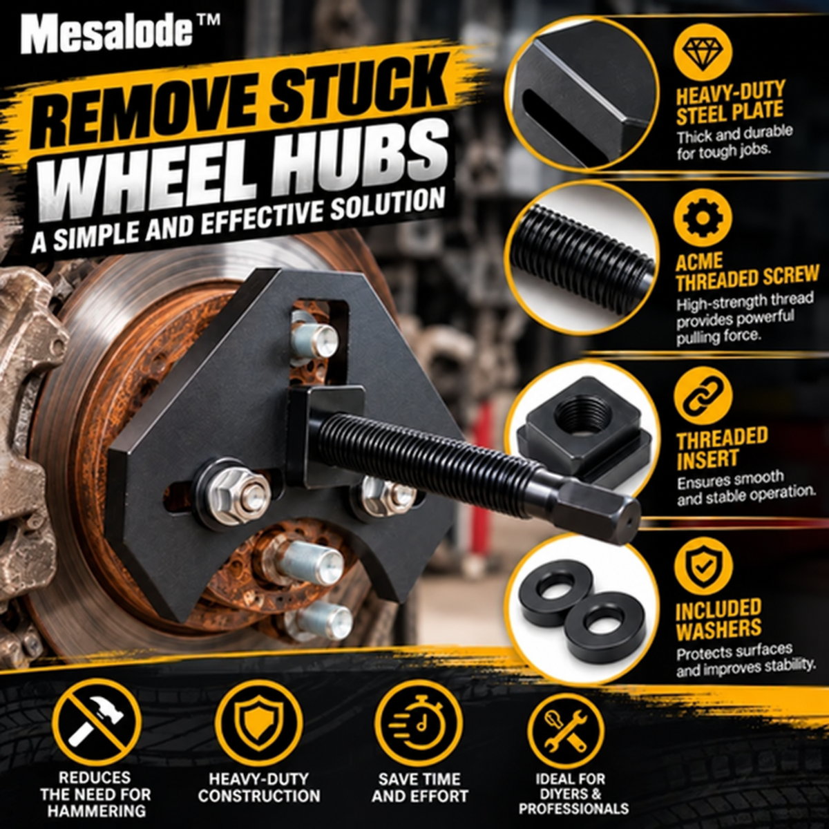 🎃Halloween Deal 50% OFF! Mesalode™ Heavy-Duty Wheel Hub Removal Tool Kit – 5, 6 & 8 Lug Hub Puller for Cars & Trucks