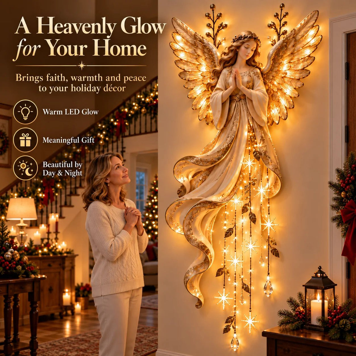 ✨Last Day 49% OFF✨Guardian Angel Starfall LELUMP™ – Lighted Faith & Blessing Christmas Wall Decor✨